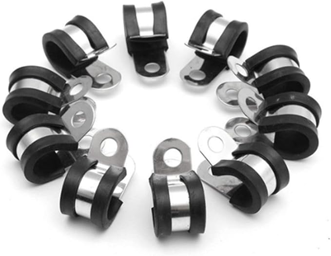 HOLYBEAR 1-3/4 Inch Stainless Steel Cable Clamp, Rubber Insulated Metal Conduit Wire Holder Strap Clips for Pipe, Tube, Hose Bracket (45mm, 12pcs)