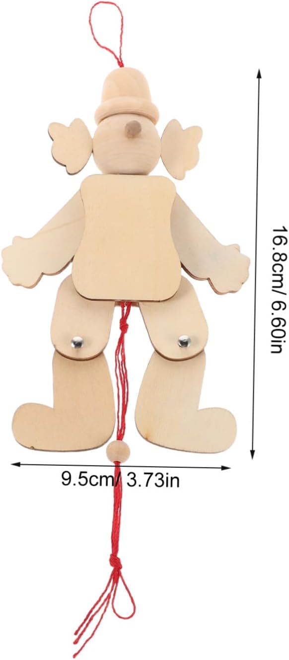 6pcs Wooden Clown Marionette Puppets Unfinished DIY Pull String Puppet - Image 2