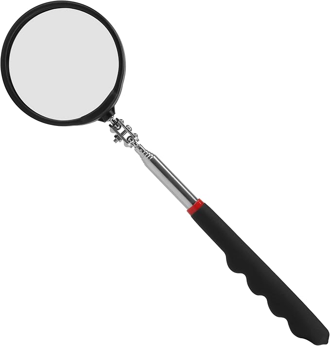 Telescoping Inspection mirror with Lighted,extendable Round Mirror on a stick for Checking Vehicle, Observing and Small Parts Extended Mechanic Tool for Automotive and Shower Use mirror