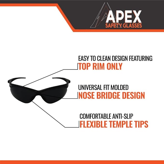 Malta Dynamics APEX Safety Glasses – Construction Safety Glasses for Men and Women with Anti Scratch and Anti Fog Protection, ISEA & ANSI Z87 Compliant (Tinted, 180 Pairs)