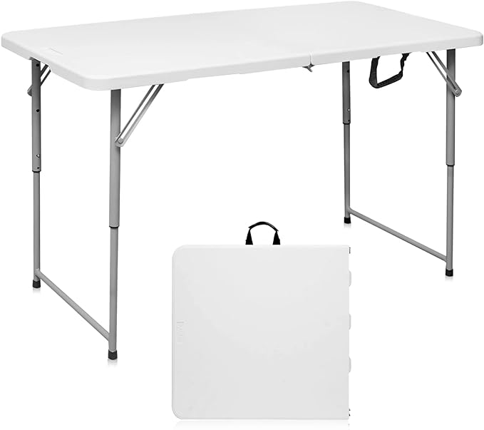 Byliable Folding Table 4 Foot Portable Heavy Duty Plastic Fold-in-Half Utility by Home