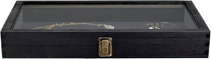 MOOCA Wood Tempered Glass Top Jewelry Display Case Accessories Storage Box - Image 5