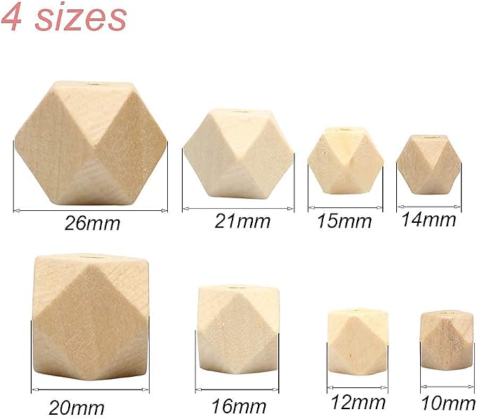 100Pcs Natural Geometric Polygon Wood Beads, Unfinished Wooden Loose Spacer - Image 2