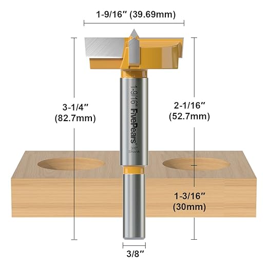 FivePears Forstner Drill Bit 3/8 inch Shank, 1-9/16 inch Cutting Diameter, Carbide Tipped Wood Hole Saw Auger Opener, Hole Opener Hinge Hole Cutter for Woodworking, Plastic, Plywood Products