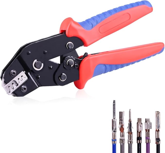 HKS 28–20 AWG Ratcheting Open-Barrel Crimping Tool for JST XH/SM/PH, Molex KK/PicoBlade, O-Shape Crimp for Dupont 2.54 mm, D-Sub & U-Barrel – HKS SN-2054