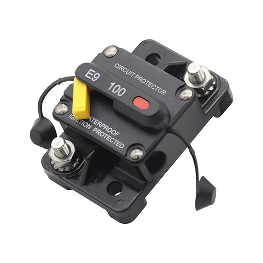 100 Amp Marine Circuit Breaker, Waterproof Manual Reset Switch, 12V-48V DC Circuit Breaker, 3/8" Studs, for Boat Trolling Motor/Marine ATV/Battery/Solar System（100A）