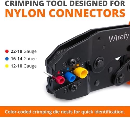 Wirefy Crimping Tool For Insulated Electrical Connectors - Ratcheting Wire Crimper Tool - Crimping Pliers - Ratchet Terminal Crimper - Wire Crimping Tool | Crimper Tool Electrical and Crimp Tool