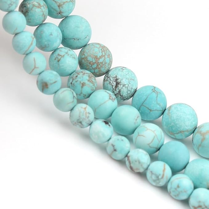 48pcs Natural Matte Green Turquoise Gemstone Beads，8mm Frosted Round Loose - Image 5