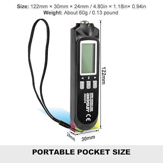allsun Digital Paint Thickness Tester Car Paint Depth Gauge Meter UM/mil,0-2000UM Range Auto Power Off 3 Data Hold Modes