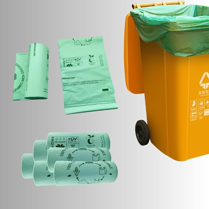 100% Certified Home Compostable Trash Bags, 55 Gallon, 60 Count, 1.57 Mils Extra Thick 38 x 58 Inches, 208 Liter, Compostable Liners, ASTM D6400 EN 13432 US BPI & OK Compost Home Certified