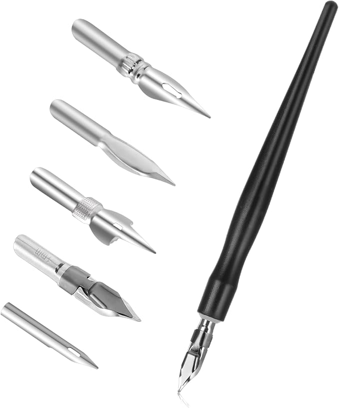 Oblique Calligraphy Pens Dip Set, Comic Pen Nib Set, Fluid Writer Pen, by Mozeat+Lens