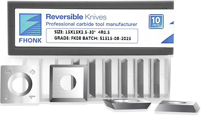 15mm Square Straight Carbide Cutters, for Woodturning Replacement Cutter Knives, Fits Spiral, Helical Planer Cutter, Wood Lathe Turning Tool, 10-Piece (15x15x2.5-30°(4R0.5))