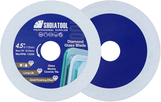 SHDIATOOL Diamond Glass Cutting Disc 4-1/2-Inch Saw Blade, Ultra-Thin Cut Off Wheel for Tile Ceramic Porcelain Marble 115mm (2 of Pack)