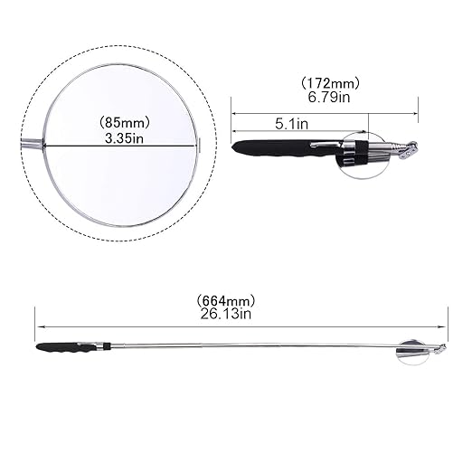 3pcs Telescoping Inspection Circular Mirror with 2 LED Inspection Mirror Mirror on a Stick extendable Mirror Automotive Mirror Large Inspection Mirror 360 Mirror