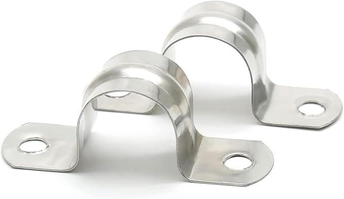 50 Pack 2-1/2 Inch 63mm U Bracket Rigid Pipe Strap Clamp, Two Hole Strap U Tube Pipe Conduit Clamp Clip for Pipe Fixing