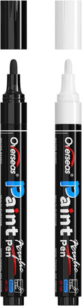 Overseas White & Black Acrylic Paint Pens Permanent Markers, Medium Tip | by Overseas