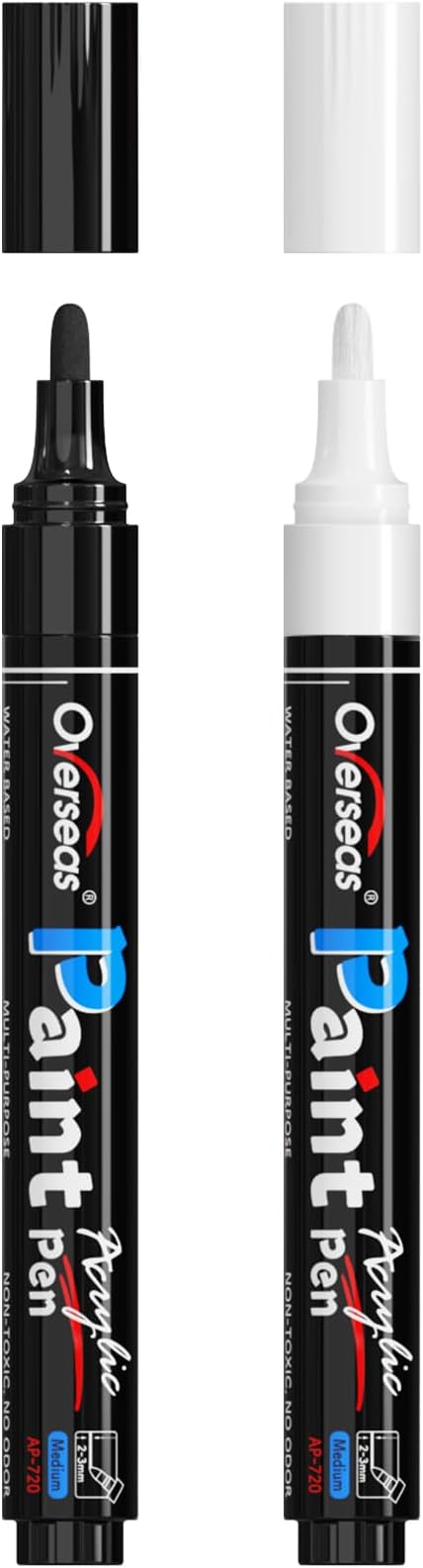 Overseas White & Black Acrylic Paint Pens Permanent Markers, Medium Tip | by Overseas