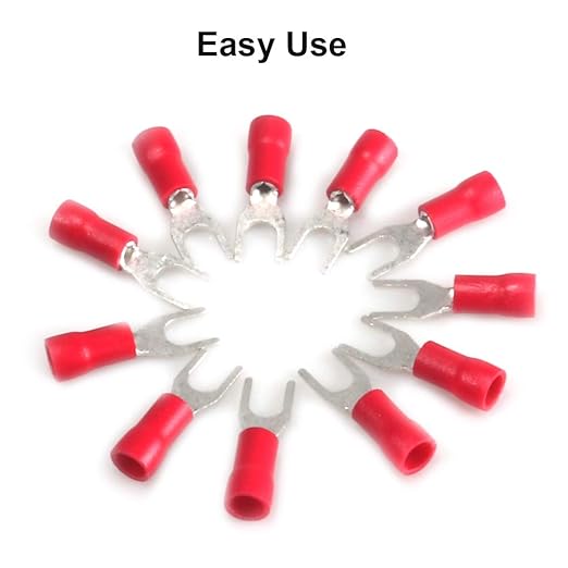100pcs Insulated Fork Spade Wire Connectors, U Type Electrical Crimp Terminals for 22-16AWG Cable by MILAPEAK (Red)