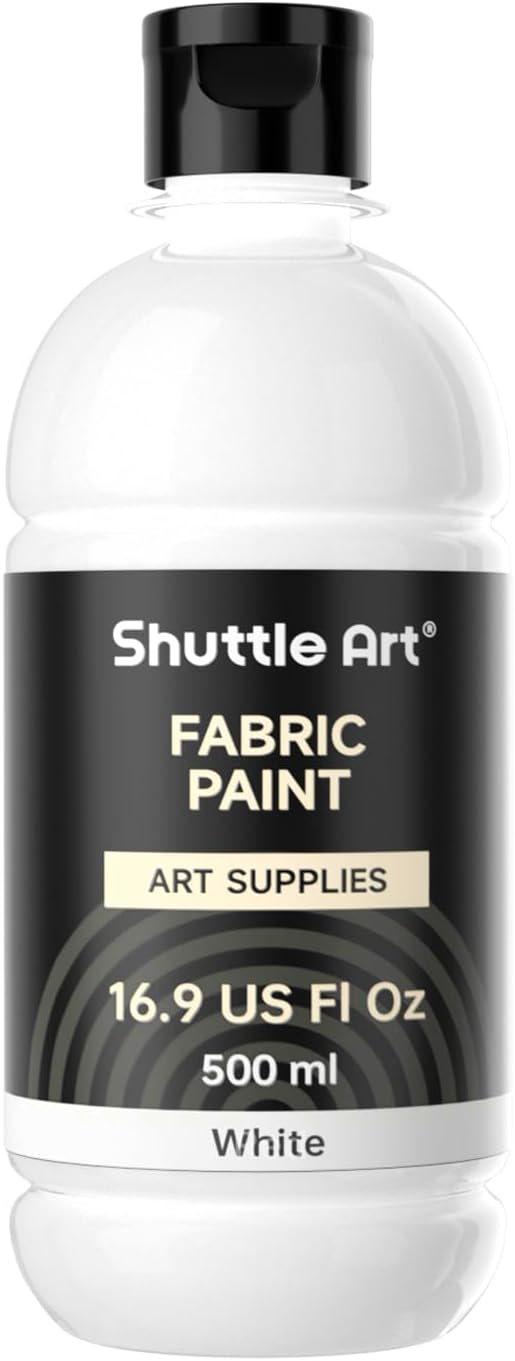Shuttle Art White Fabric Paint, 16.9 oz Permanent Fabric Paint by ShuttleArt