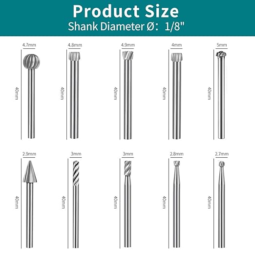 YURINWOO 20PCS HSS Rotary Burr Set, Carving Bits & Engraving Router Bit Set for Rotary Tool Accessories with 1/8"(3mm) Shank for Woodworking, Engraving, Drilling, Grooving
