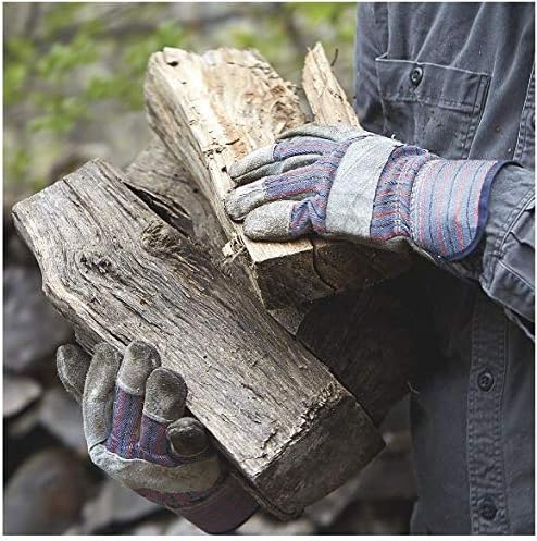 Greendale (3, 6 or 12 Pack - Leather & Cotton Work Gloves: Garage, Yard, Garden, Industrial, Commercial - One Size Fits Most