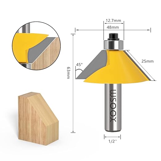WSOOX 5PCS Chamfer Router Bits with 1/2" Shank Bevel Edge Forming Router bits (11.25°,15°,22.5°,30°,45°.)