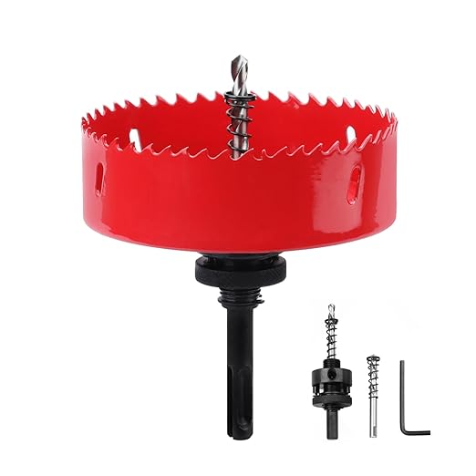 3 inch / 76mm Hole Saw with 1 pc SDS Plus Arbor and 1 pc Hex Shank Arbor, HSS Bi-Metal Hole Drilling Cutter for Wood Boards Plastic and Thin Metal (3 inch / 76mm)