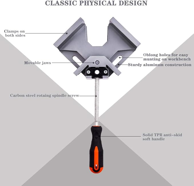 2pcs Corner Clamp - Right Angle 90 Degree Wood Clamps For Woodworking, With Adjustable Swing Jaw Aluminum Alloy Frame, For Welding, DIY Woodworking