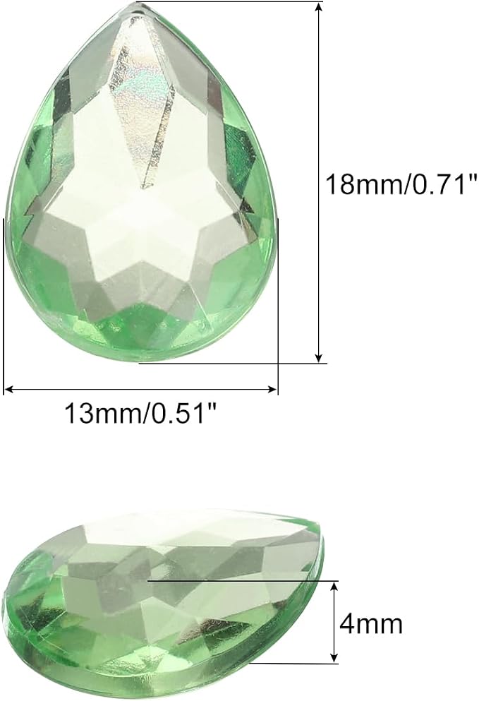 MECCANIXITY 50PCS Flat Back Acrylic Teardrop Gems 13x18mm Artificial Rhinestones - Image 2