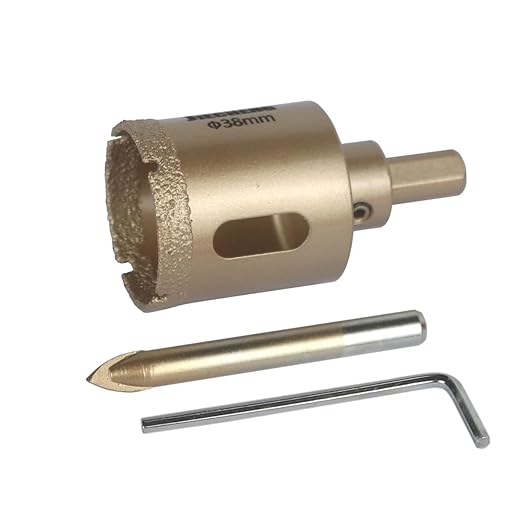 Brazed Diamond 1-1/2 inch Hole Saw with Center Drill Bit for Ceramic,Porcelain,Tile,Glass,Granite Quartz,Marble,Gemstone,Dry Drilling 38mm