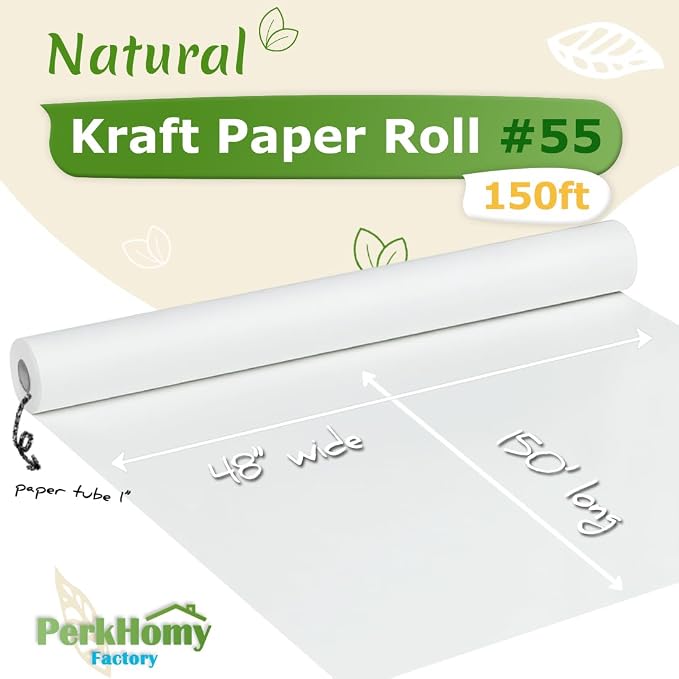 PerkHomy White Kraft Paper Roll 48" x 1 - Image 2