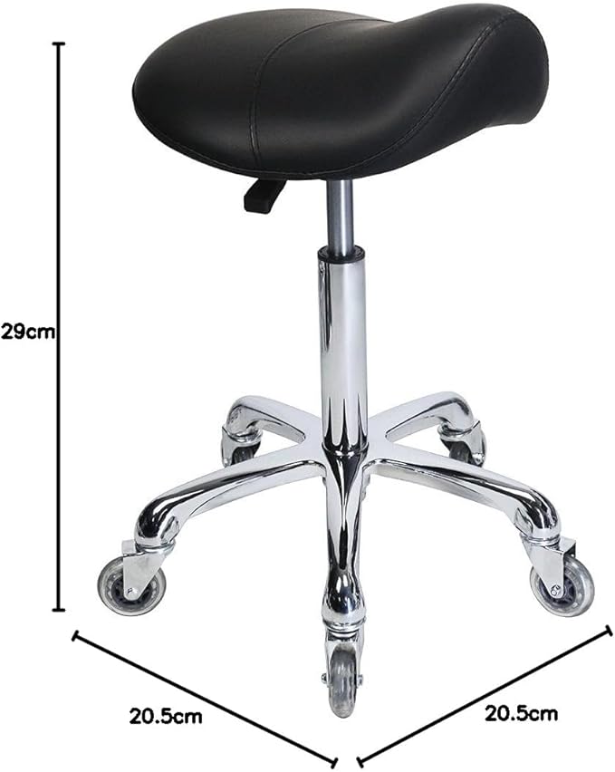 Saddle Stool with Wheels, Rolling Ergonomic Stool with Thick Saddle Seat, Adjustable Chair for Medical Dental Massage Clinic Salon (Black, Without Backrest)