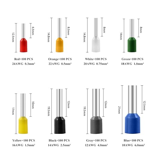 800PCS Wire Ferrules, Sopoby Insulated Ferrule Crimp Pin Terminal Kit for Electrical Projects, AWG 24-10, 8 Sizes