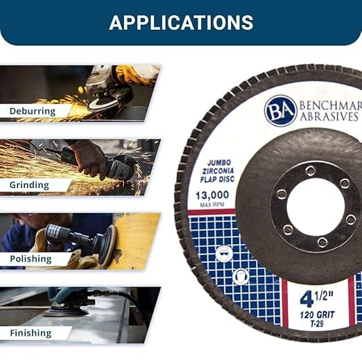 Benchmark Abrasives 4.5" x 7/8" Premium High Density Jumbo Zirconia Type 29 Flap Discs 4 1/2 for Angle Grinder, Sanding Discs, Finishing - Grinding Wheels 4 1/2 Inch (3000 Pack) - 120 Grit