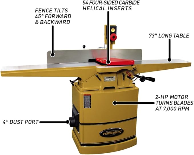 Powermatic 8-Inch Jointer, Helical Cutterhead, 2 HP, 230V 1Ph (Model 60HH)