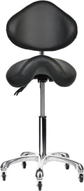 Saddle Stool Rolling Chair with Back Support Swivel Adjustable Height Ergonomic Thick Seat Cushion with Wheels for Nail Lash Tech Esthetician Tattoo Artist Salon Hair Cutting Stylist Black