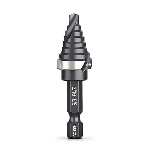 THINKWORK M35 Cobalt Spiral Flute Step Drill Bit, Single Size HSS Step Bit 5/8", Small Size EDC 1/4" Shank Step Bits for Metal, Carbon Steel, Stainless Steel, Wood, Plastic