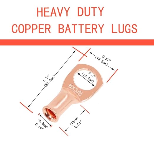 8Pcs 8 AWG 3/8" Stud and 8Pcs 8 AWG 5/16" Stud Heavy Duty Copper Wire Lugs with 16Pcs Heat Shrink Tubing 8 Gauge Ring Terminals 8 AWG Battery Cable Ends Bare Copper Eyelets