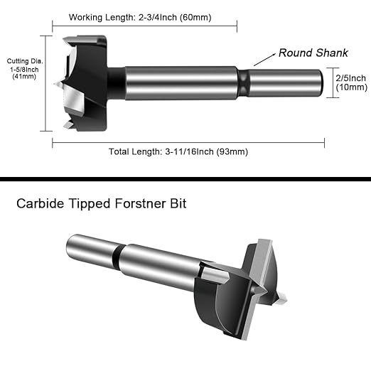 ASNOMY 1-5/8 Inch Forstner Drill Bit, Carbide Tipped Forstner Bit for hard Wood, Wood drilling Hole Saw Set Woodworking Hinge Cutter Tool Kits for Wood Plastic Plywood