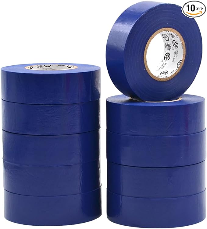 WOD ETC766 Professional Grade General Purpose Blue Electrical Tape UL/CSA Listed core. Vinyl Rubber Adhesive Electrical Tape: 1 inch X 66 ft - Use at No More Than 600V & 176F (Pack of 10)