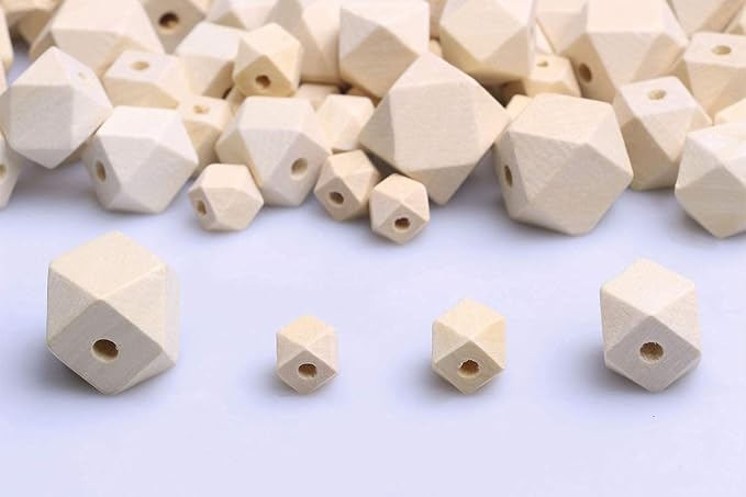 100Pcs Natural Geometric Polygon Wood Beads, Unfinished Wooden Loose Spacer - Image 6