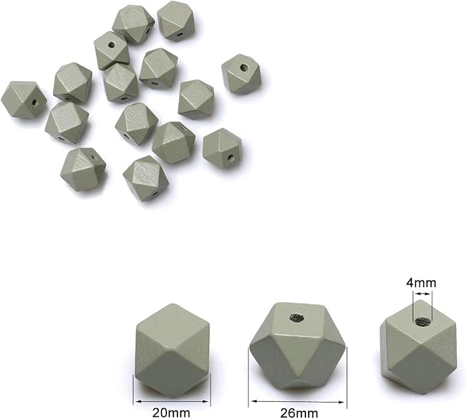 20mm Geometric Wooden Beads Light Green Polygon Wooden Loose Spacer Beads - Image 4