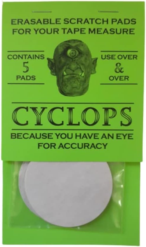 CYCLOPS Erasable Scratch Pads for Tape Measure, Construction, Woodworking Tool - 5 Pads - Write Measurements & Notes - Great Stocking Stuffer, Gift for Men & Women