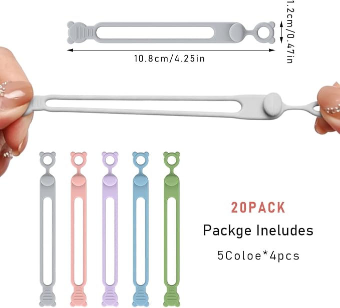 20Pcs Silicone Cable Ties, Reusable Cord management Organizer, High-elasticity - Image 3