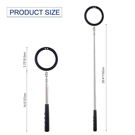 Telescoping Inspection Mirror LED Light with Large 3.75 Inches Round Mirror, 39.4 Inches Extendable, Flexible 360 Swivel, for Inspection Viewing, Mechanic Checking, Observation