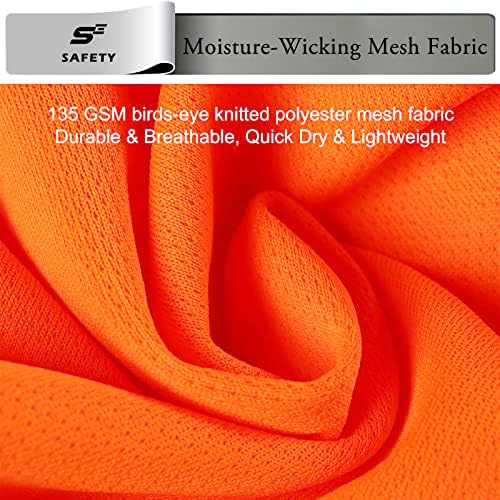 sesafety Safety Reflective Shirts, Class 2 High Visibility Shirts for Men Construction Work Mesh Short Sleeve Orange 4XL