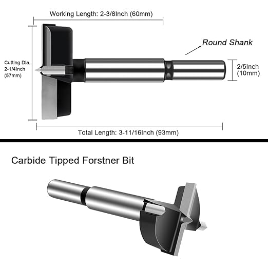 ASNOMY 2-1/4 Inch Forstner Drill Bit, Carbide Tipped Forstner Bit for Hard Wood, Wood Drilling Hole Saw Set Woodworking Hinge Cutter Tool Kits for Wood Plastic Plywood