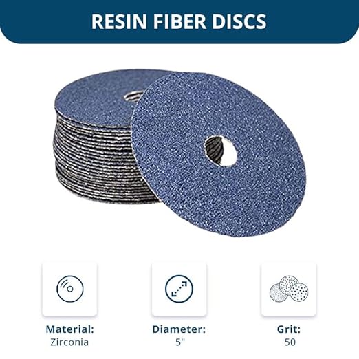 Benchmark Abrasives 5 Inch Sanding Discs Resin Fiber Zirconia Grinding Disc for Grinding, Stripping on Wood, Fiberglass, Steel, Metal, 7/8" Arbor Angle Grinder Sanding Disc, 25 Pack - 50 Grit