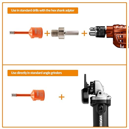 Diamond Core Drill Bit Kit BGTEC Diamond Hole Saw Tile Cutter for Porcelain Tile Ceramic Marble Brick Granite Stone, 5/8"-11 Thread Hole Saw 6/6/6mm+HEX Adapter