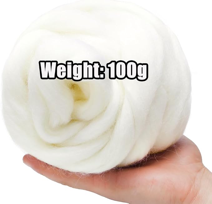 3.53oz Wool Roving: Needle Felting Wool White Roving Wool Felting Supplies Pure - Image 2